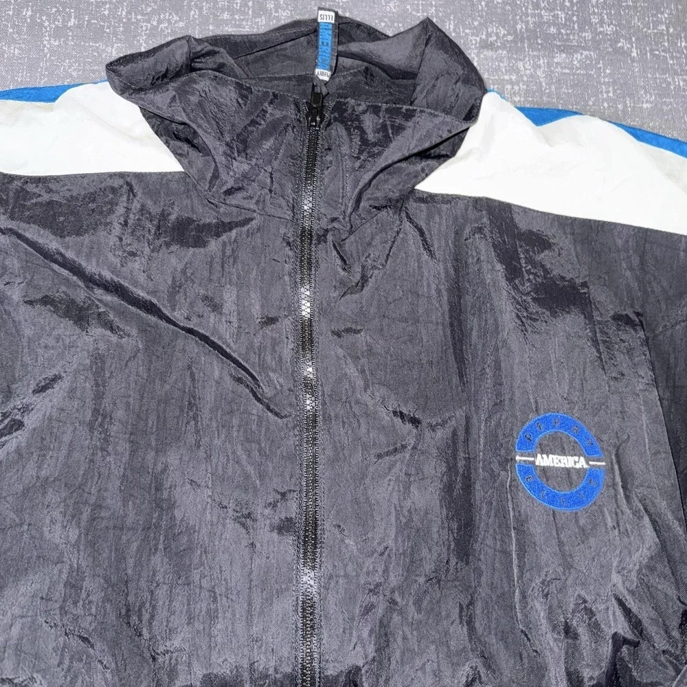 Perry Ellis America Jacket Mens XL Black Nylon Windbreaker Patriotic Logo